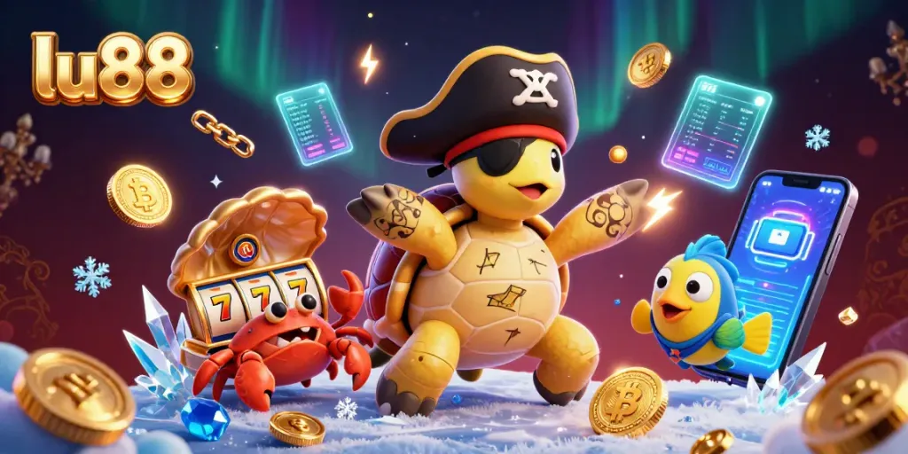 Win at lu88 with a dynamic 3D treasure scene featuring vibrant characters and slot game elements.