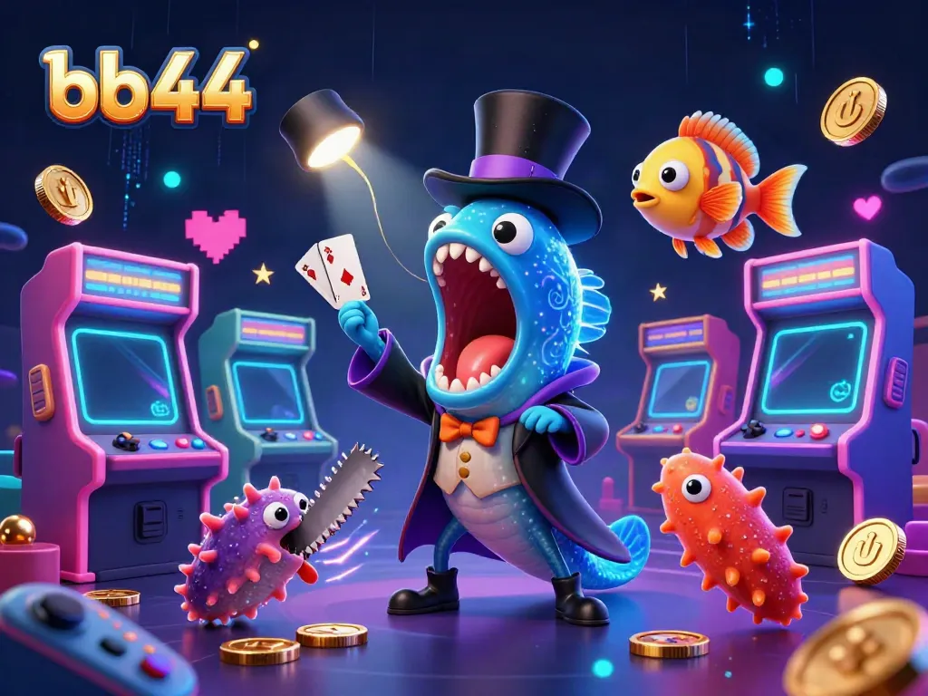 Experience thrilling gameplay with BB44's captivating scene featuring vibrant casino elements and charming deep-sea characters