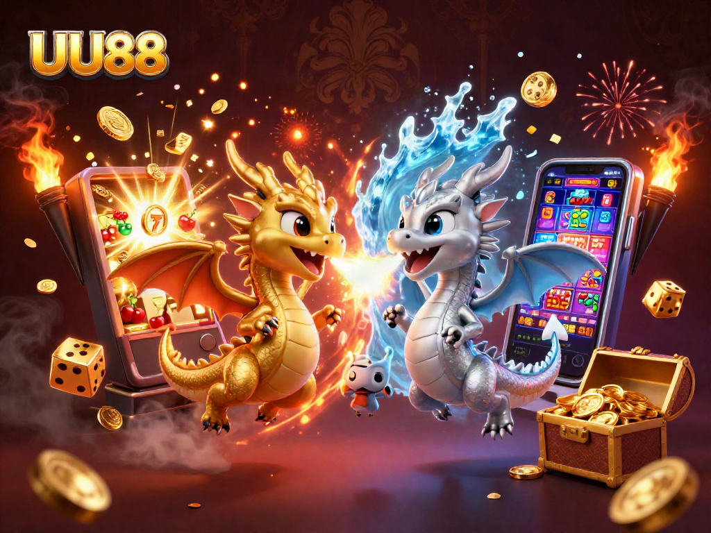 Experience UU88 with the thrilling energy of dragons and jackpot winnings in this vibrant casino scene.