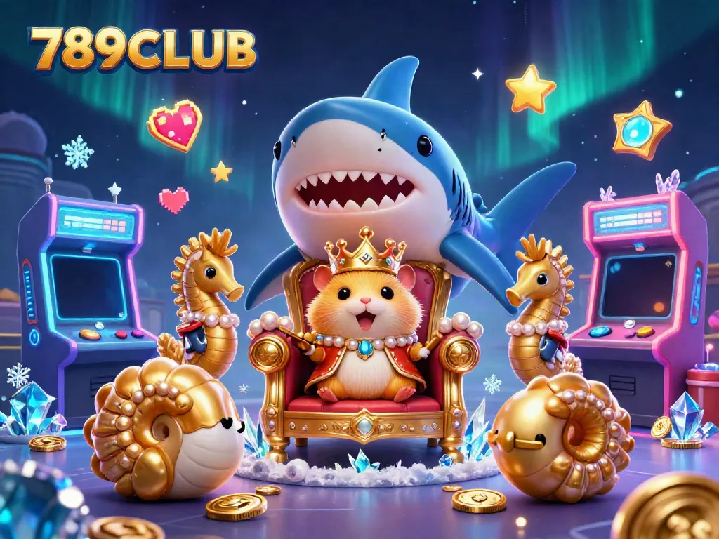 Experience the vibrant undersea world with the golden hamster king at 789CLUB, surrounded by gaming elements.