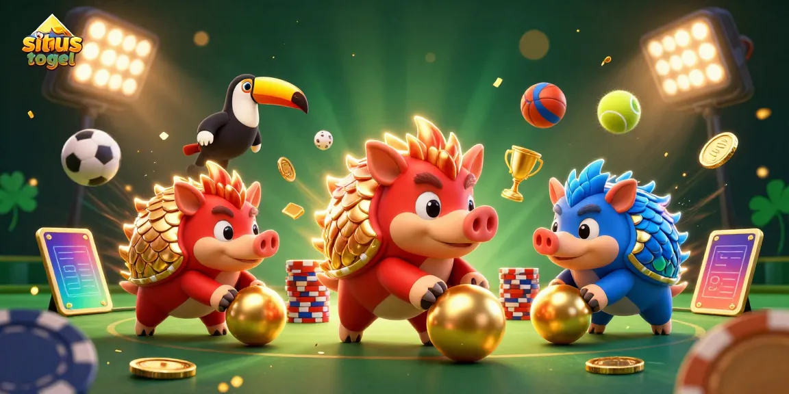 Engage with situs togel excitement in this colorful and dynamic illustration of cartoon pangolins and gaming elements.