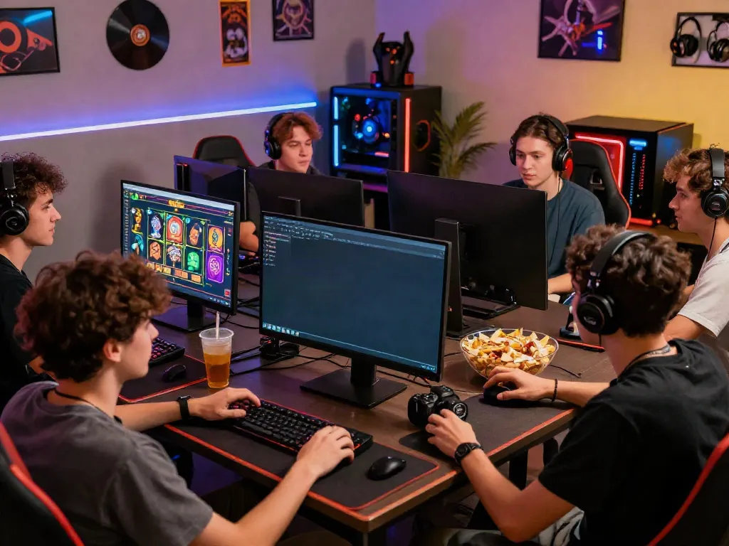 Exciting gaming scene showcasing players enjoying slot gacor gampang menang experience with social interaction.