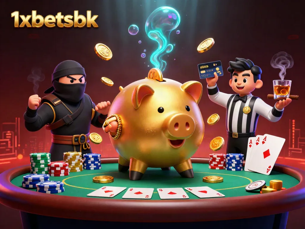 Engage in thrilling action at 1xbetsbk with a dynamic scene of playful characters in a casino showdown.