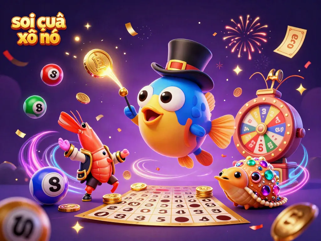 Engage with soi cầu xổ số characters in a vibrant, lottery-themed underwater scene featuring dynamic game elements and rich visuals.