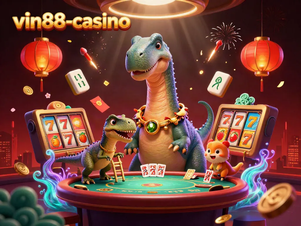 Experience thrilling games at vin88-casino, where iconic characters come to life amidst vibrant casino scenes.