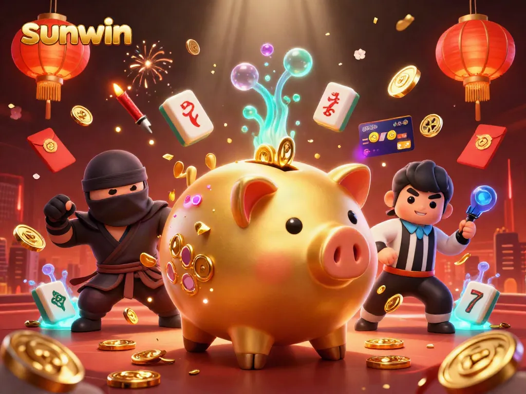 Experience sunwin's thrilling jackpot scene featuring dynamic casino elements and vibrant characters.