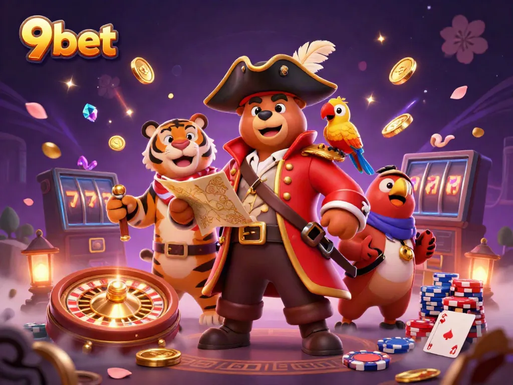 Experience thrilling gameplay at 9bet with a vibrant pirate-themed casino scene.