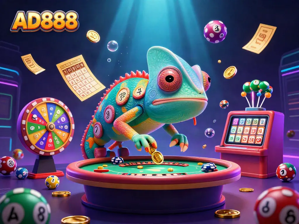 Engage with the AD888 chameleon casino owner amid vibrant lottery balls and presentations of prizes.