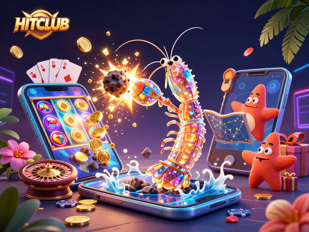 HITCLUB brings exciting gameplay with a galactic samurai shrimp winning gold and gems in cosmic action.