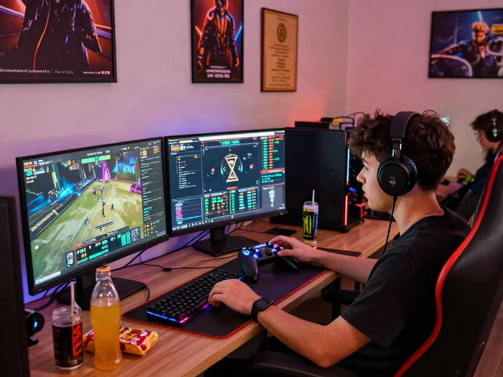 Engaging gamer environment with 먹튀스팟 theme showcasing vibrant gaming setup and community interaction.