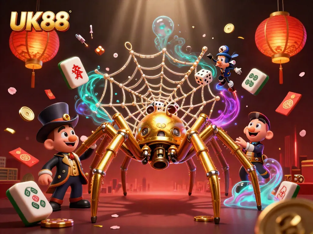 Experience the thrill of UK88 with engaging 3D visuals featuring steampunk elements and vibrant game motifs.