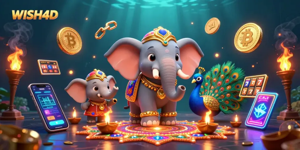 Engage with WISH4D's vivid gaming experience, showcasing colorful characters and dynamic slot elements.