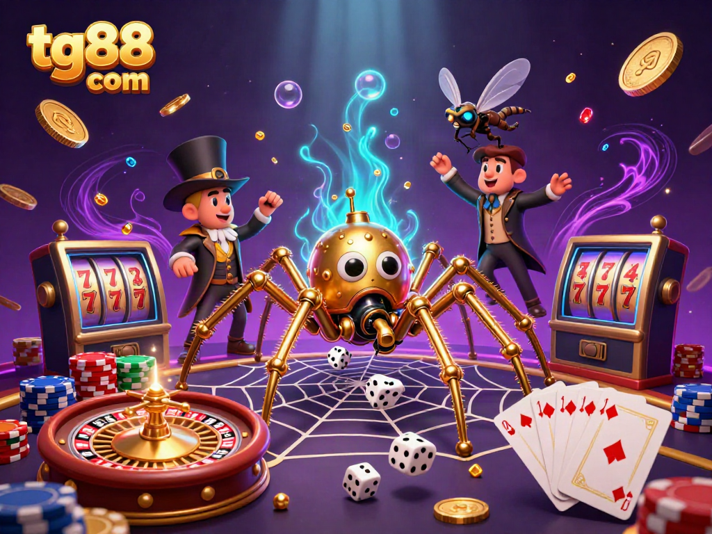 Engage in thrilling gameplay at tg88 com with a dynamic 3D casino scene featuring steampunk elements and rich visuals.