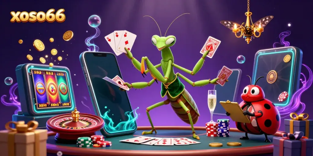 Experience exciting gaming at xoso66 with vibrant characters, casino elements, and dynamic action.