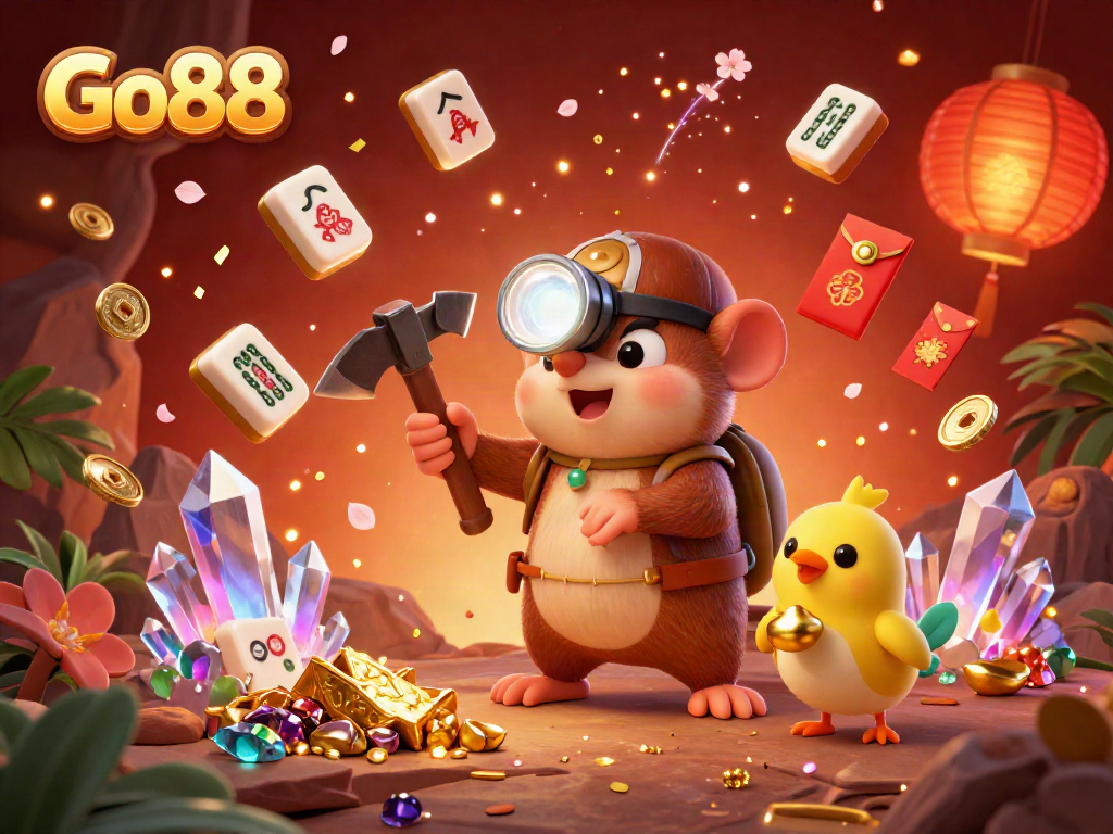 Join the excitement at Go88 with a thrilling 3D casino theme featuring a treasure hunter mole and vibrant gaming elements!