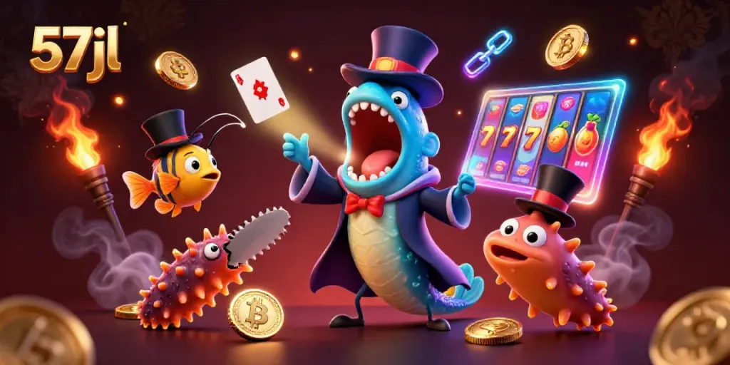 Experience thrilling magic with 57jl's vibrant casino characters performing in a 3D underwater scene.