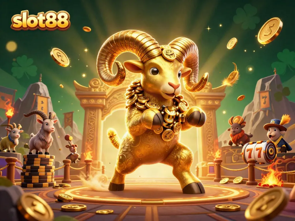 Engage in slot88 gaming excitement with golden ram, slot reels, and rich visual effects.