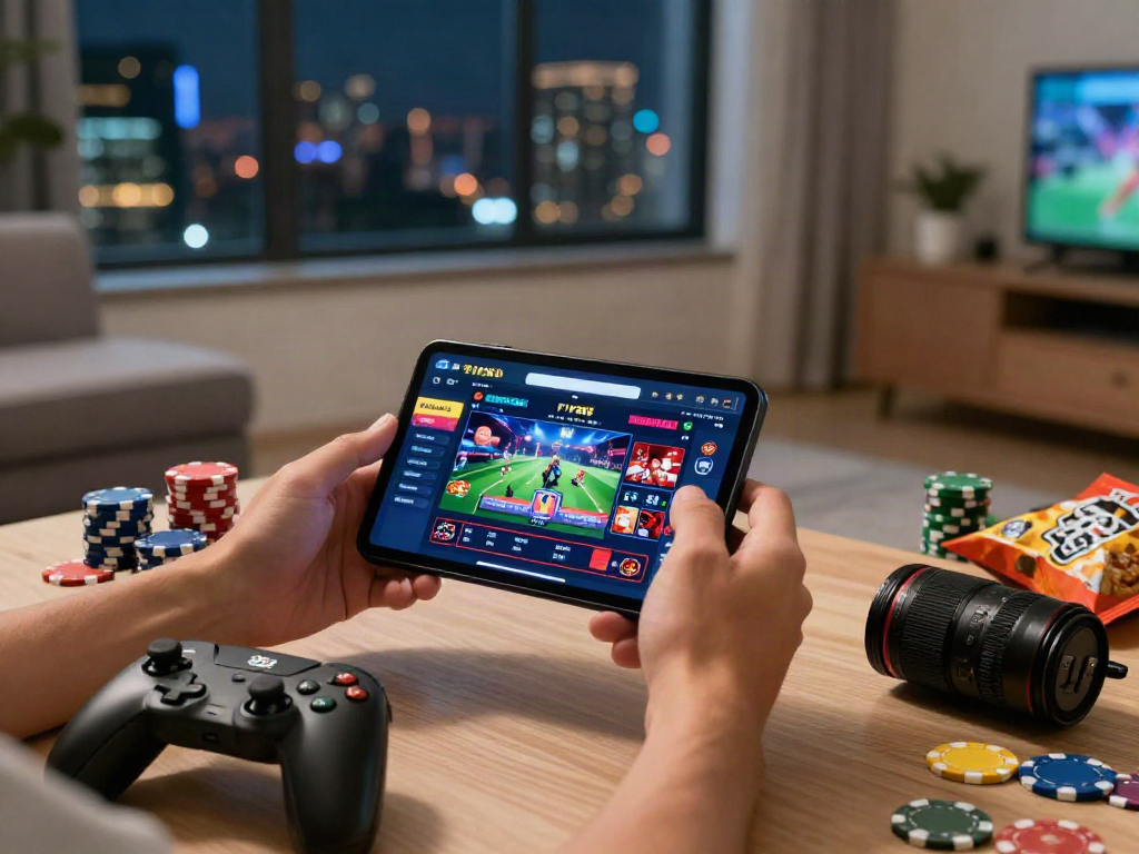 Engaging online gaming with FIVE88 platform in stylish living room.