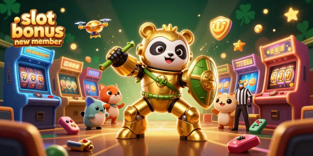 Experience the excitement of slot bonus new member promotions in this vibrant casino scene featuring animated characters and engaging gameplay elements.