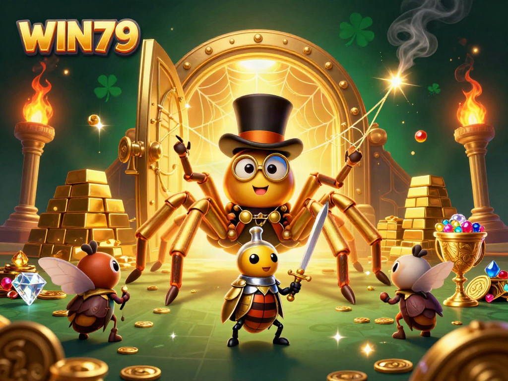 Engage with WIN79's thrilling casino features through a dynamic digital illustration showcasing gaming excitement.