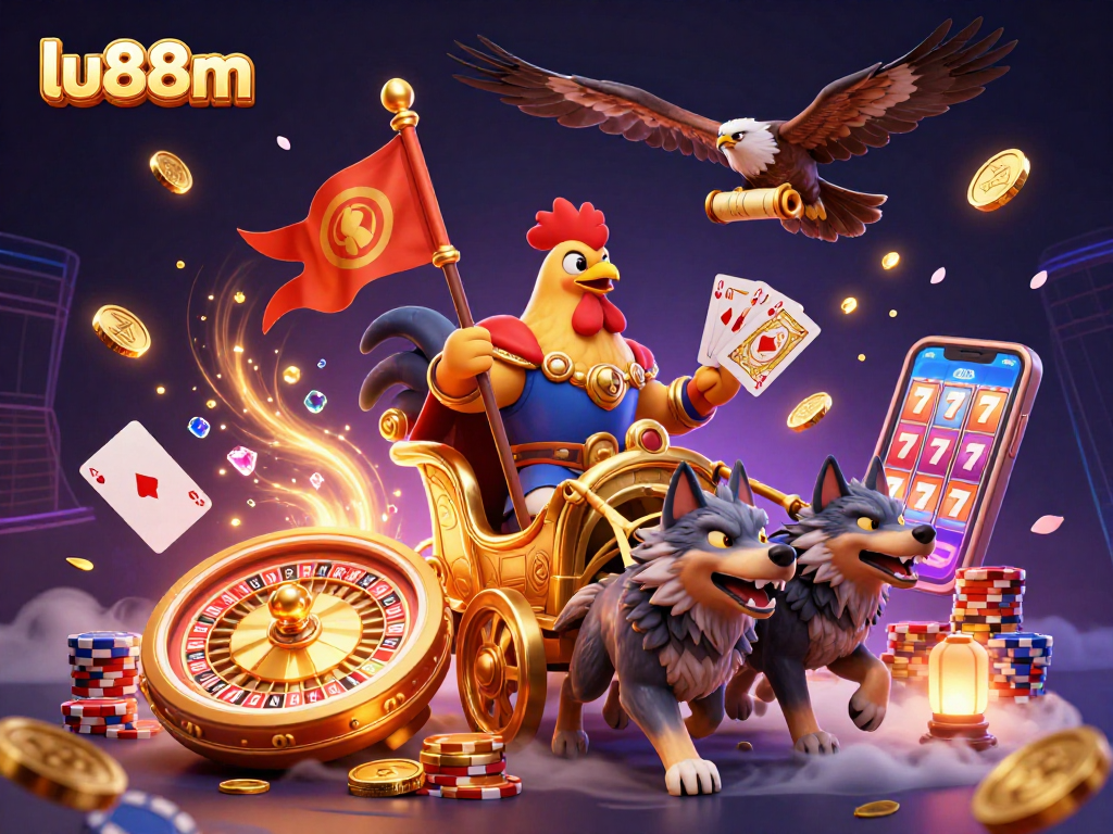 Experience thrilling gameplay at lu88m, where the rooster warlord leads in an action-packed casino scene.
