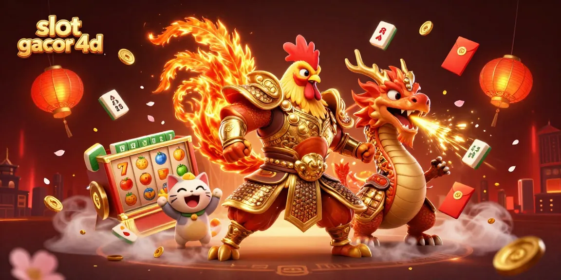 Slot gacor 4d berputar di tengah suasana Kasino yang meriah dengan karakter dan simbol keberuntungan.