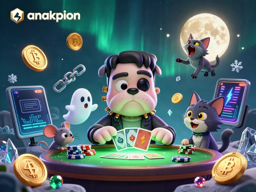 Engage with anakpion's fun animated characters in an immersive casino scene featuring card play and gaming elements.