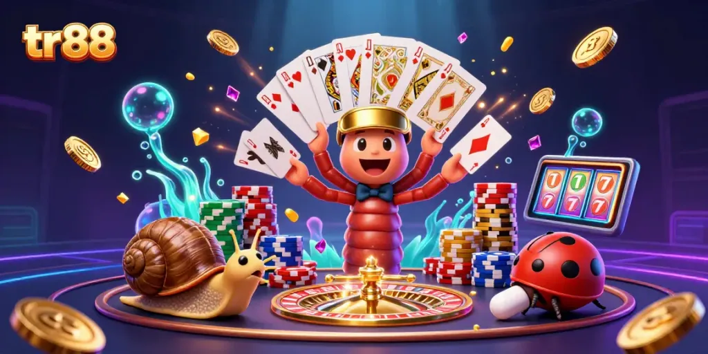 Spin to win at tr 88 as millipede dealer shares playing cards amid a vibrant casino scene.