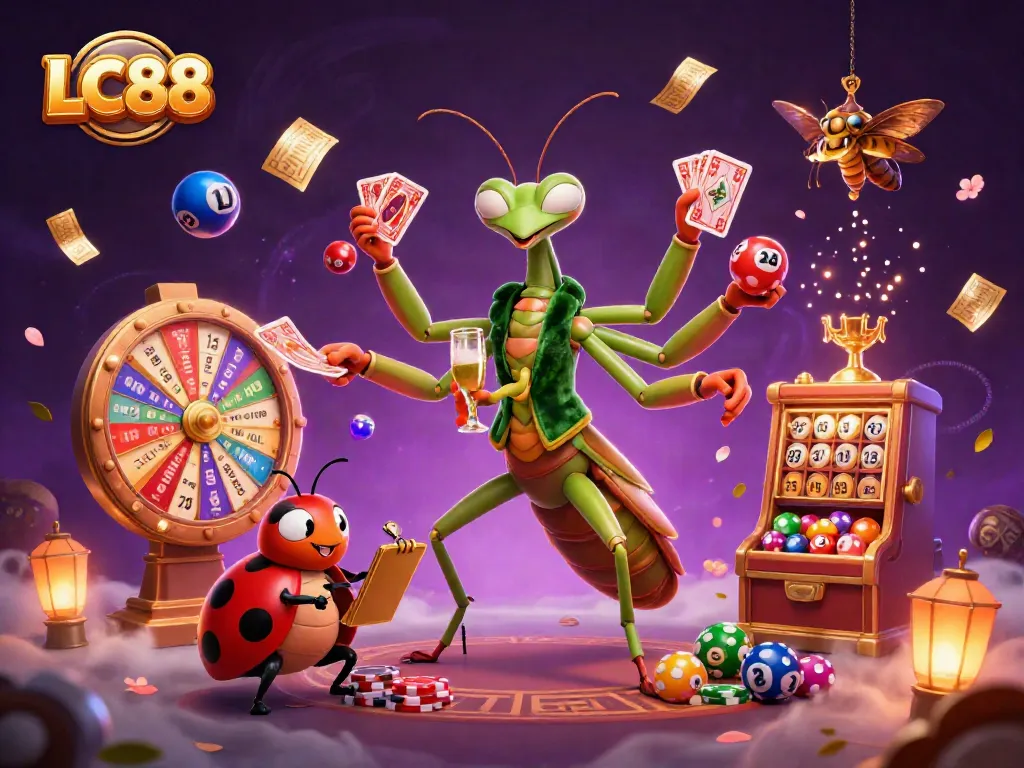 Engage in thrilling games with LC88, where colorful lottery balls and casino excitement abound.