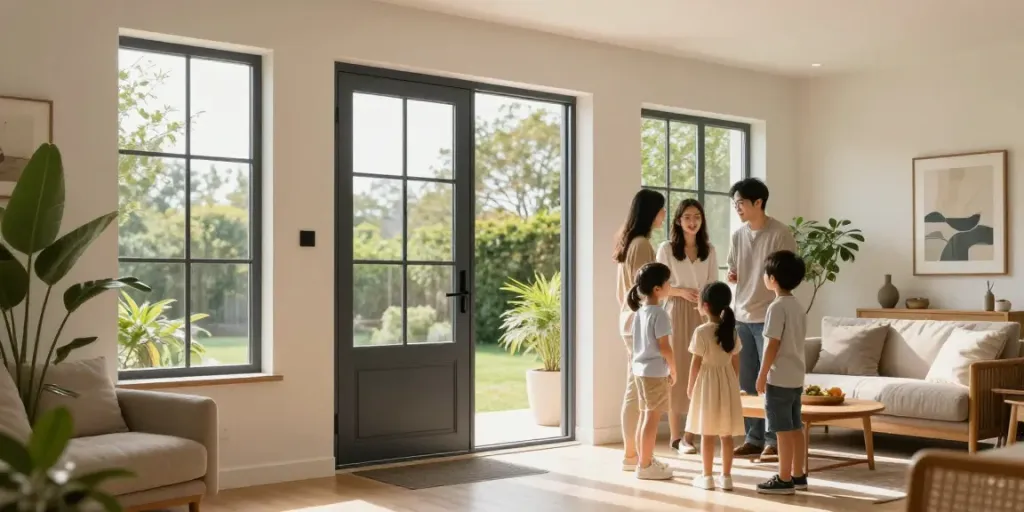 Stylish uPVC door and window setup in a modern home interior, highlighting Pintu upvc Tangerang quality.