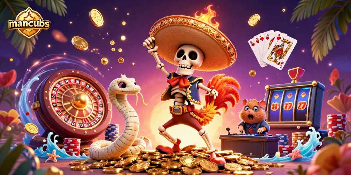 Experience the thrilling manclubs atmosphere with a 3D mariachi rooster dancing amidst shining casino elements.