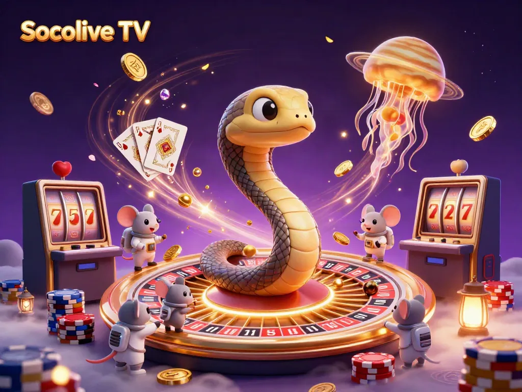 Experience Socolive TV with a vibrant casino-themed cosmic scene featuring unique gambling elements.