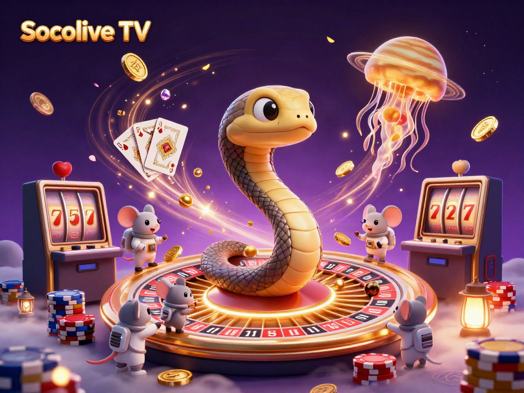 Experience Socolive TV with a vibrant casino-themed cosmic scene featuring unique gambling elements.