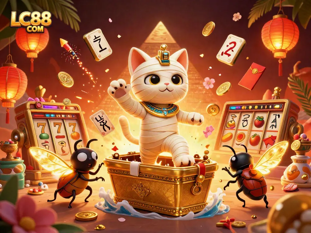Spin winning slots with LC88 COM while exploring a vibrant casino themed scene.