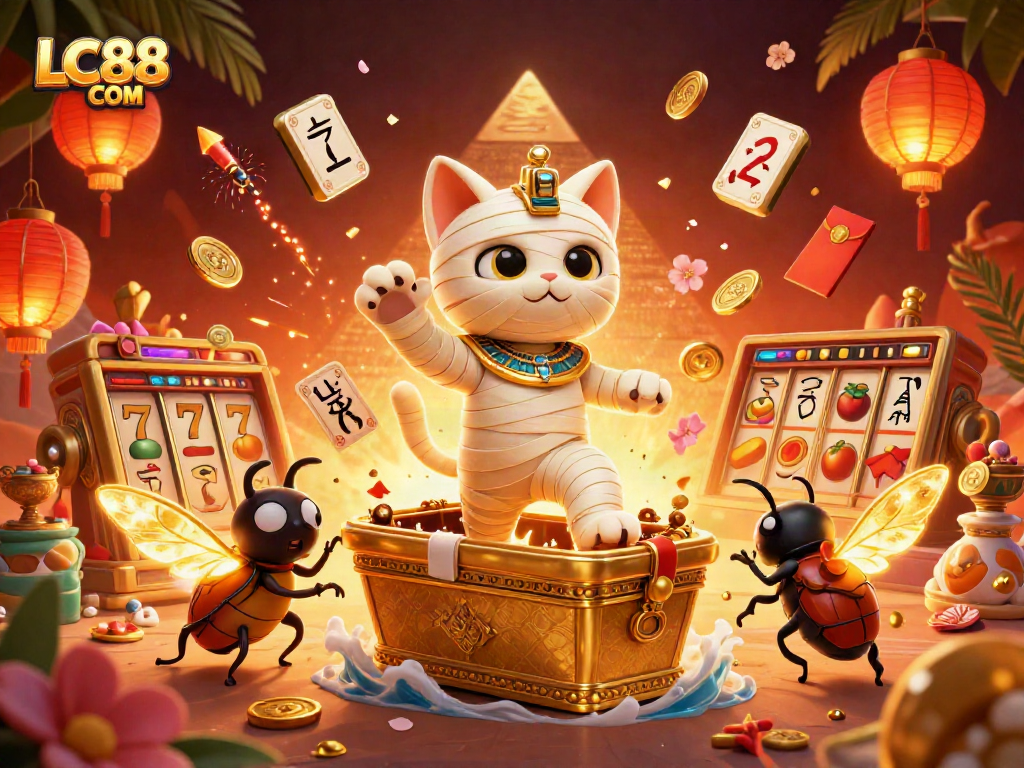 Spin winning slots with LC88 COM while exploring a vibrant casino themed scene.